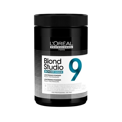 Pojemnik z rozjaśniaczem do włosów L’Oréal, stojący na białym tle.