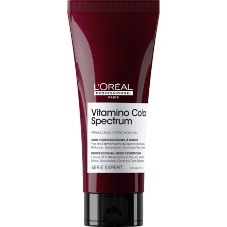 Bordowa tubka L’Oréal Professionnel Vitamino Color Spectrum na białym tle.