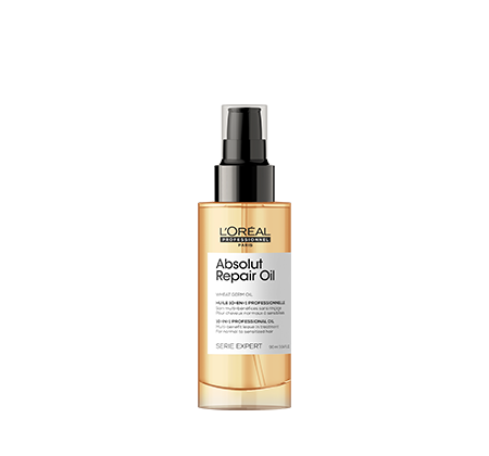 Butelka serum do włosów L’Oréal Paris stoi pionowo na czarnym tle.