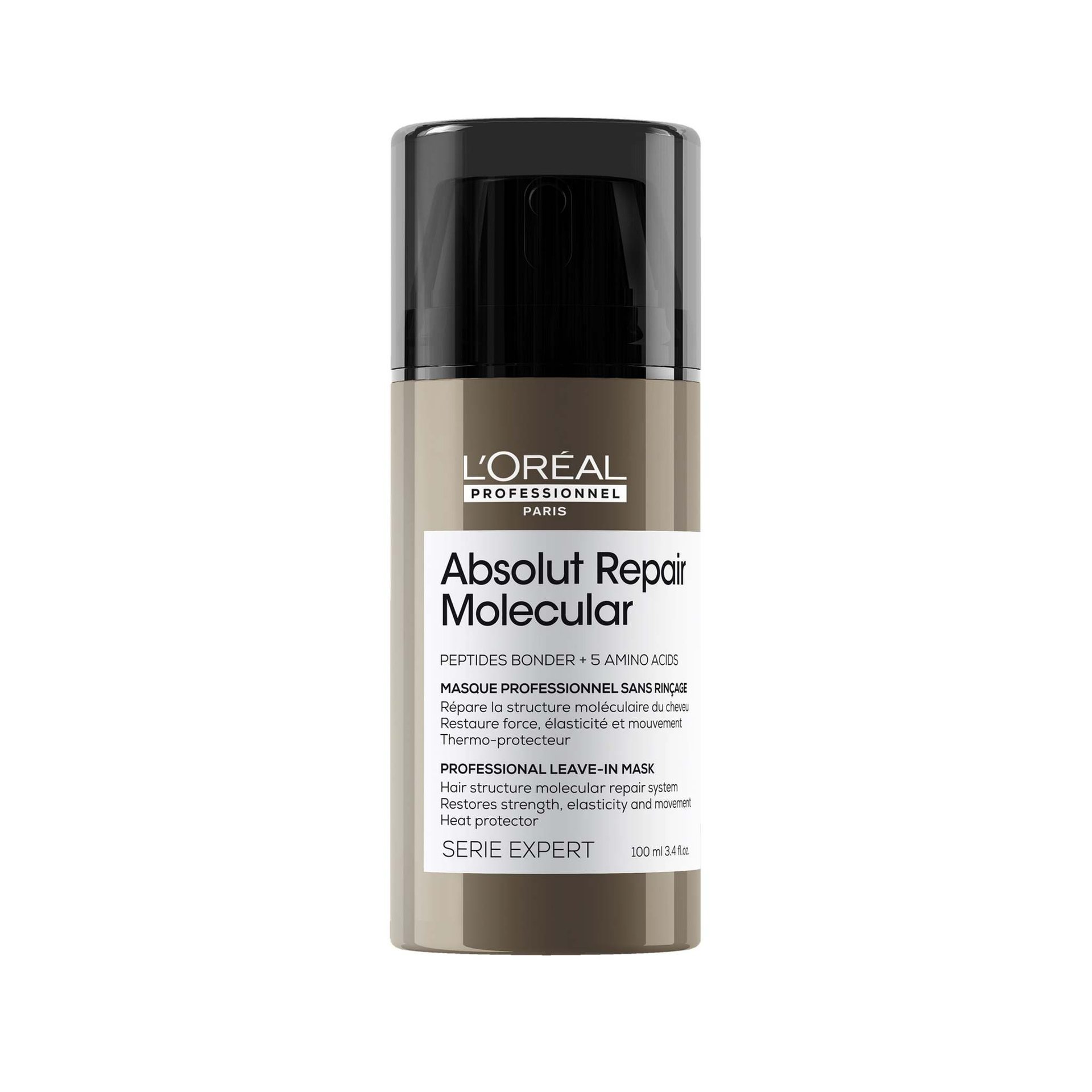 Butelka kosmetyku L’Oréal Professionnel na białym tle, stojąca pionowo.
