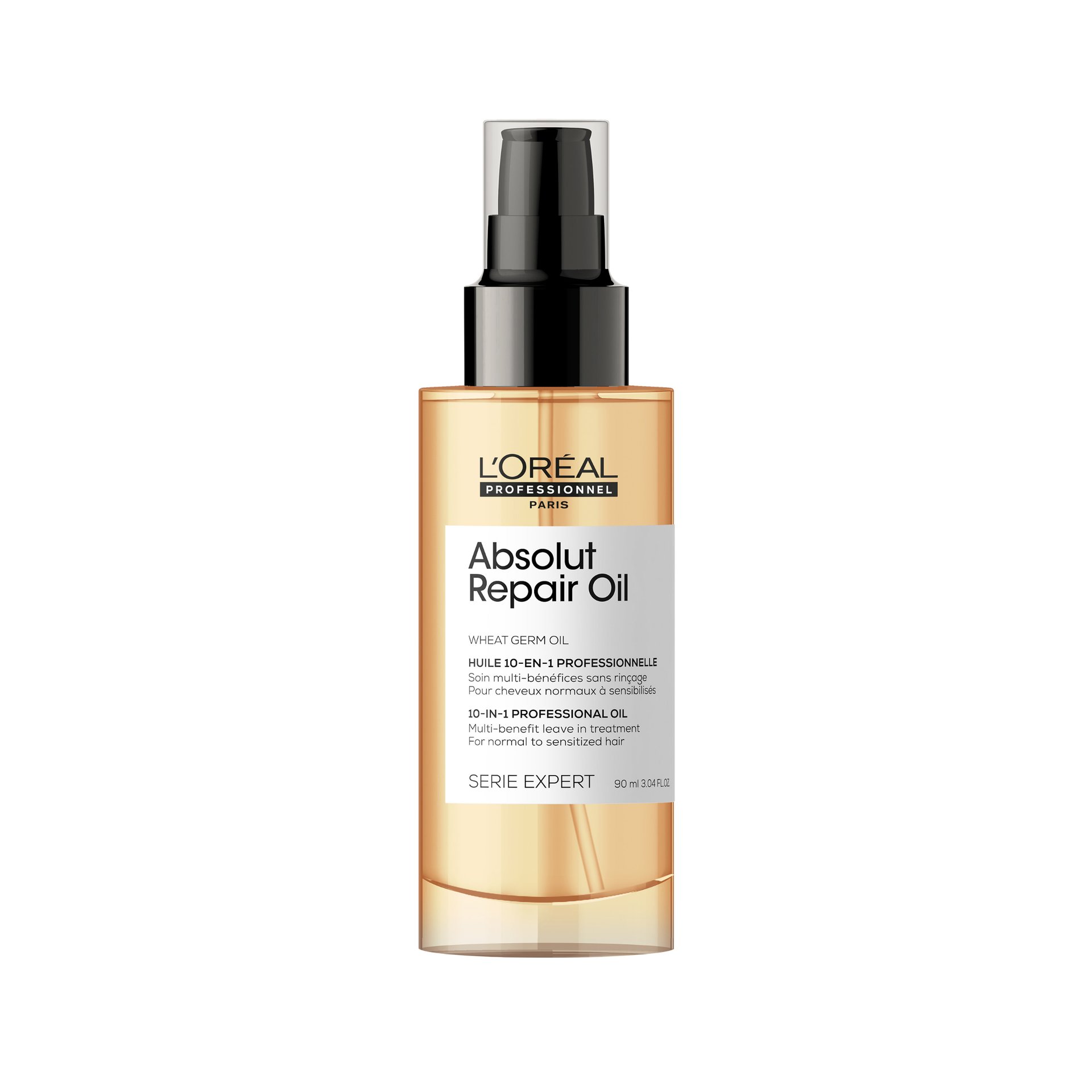 Butelka olejku do włosów L’Oréal Professionnel na białym tle.