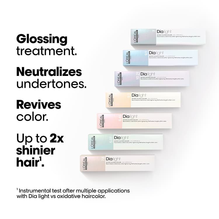 Packshot of the Dia Light range acting as a hair gloss to protect, revive, and maintain shine for color-treated hair
